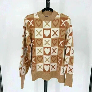 Studio‎ Park Womens Sweater Size Large Tan White X's and O's Teachercore